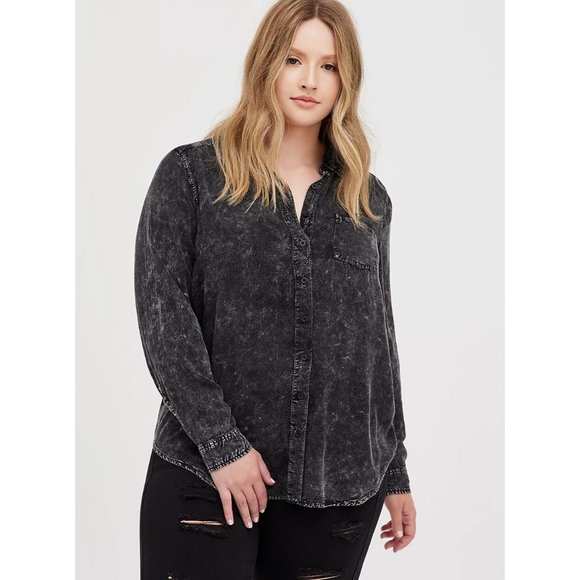 Torrid SZ 3 NWT BUTTON DOWN SHIRT - TWILL MINERAL WASH BLACK - Picture 1 of 3